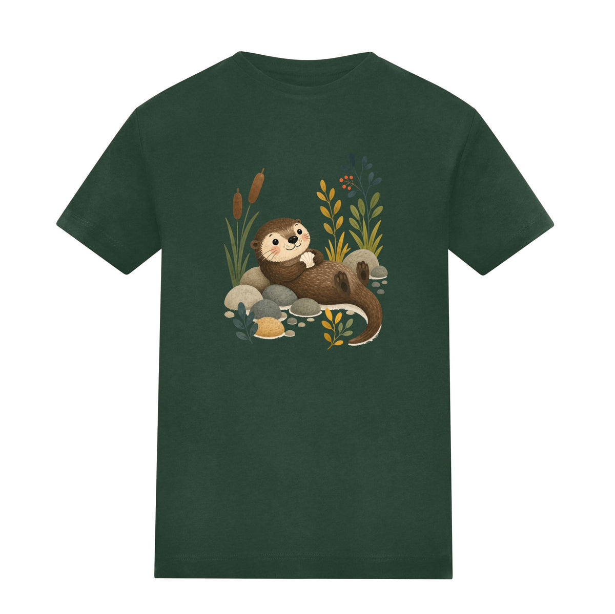 Otter by the Reeds Kids' T-shirt - Once Upon a Woodland Bottle Green colour variant image