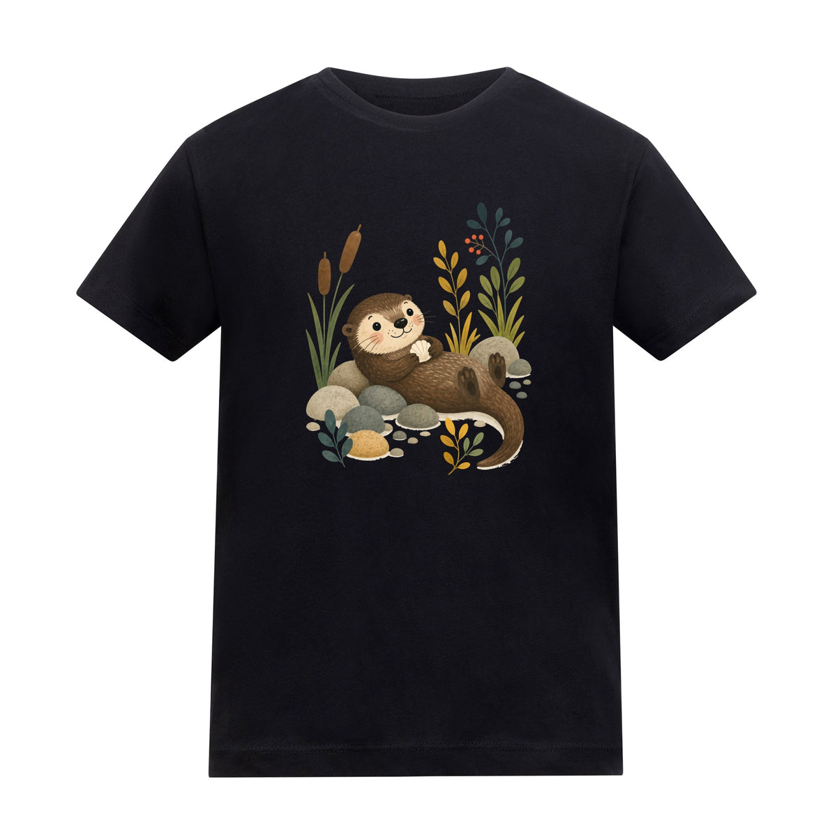 Otter by the Reeds Kids' T-shirt - Once Upon a Woodland Deep Black colour variant image