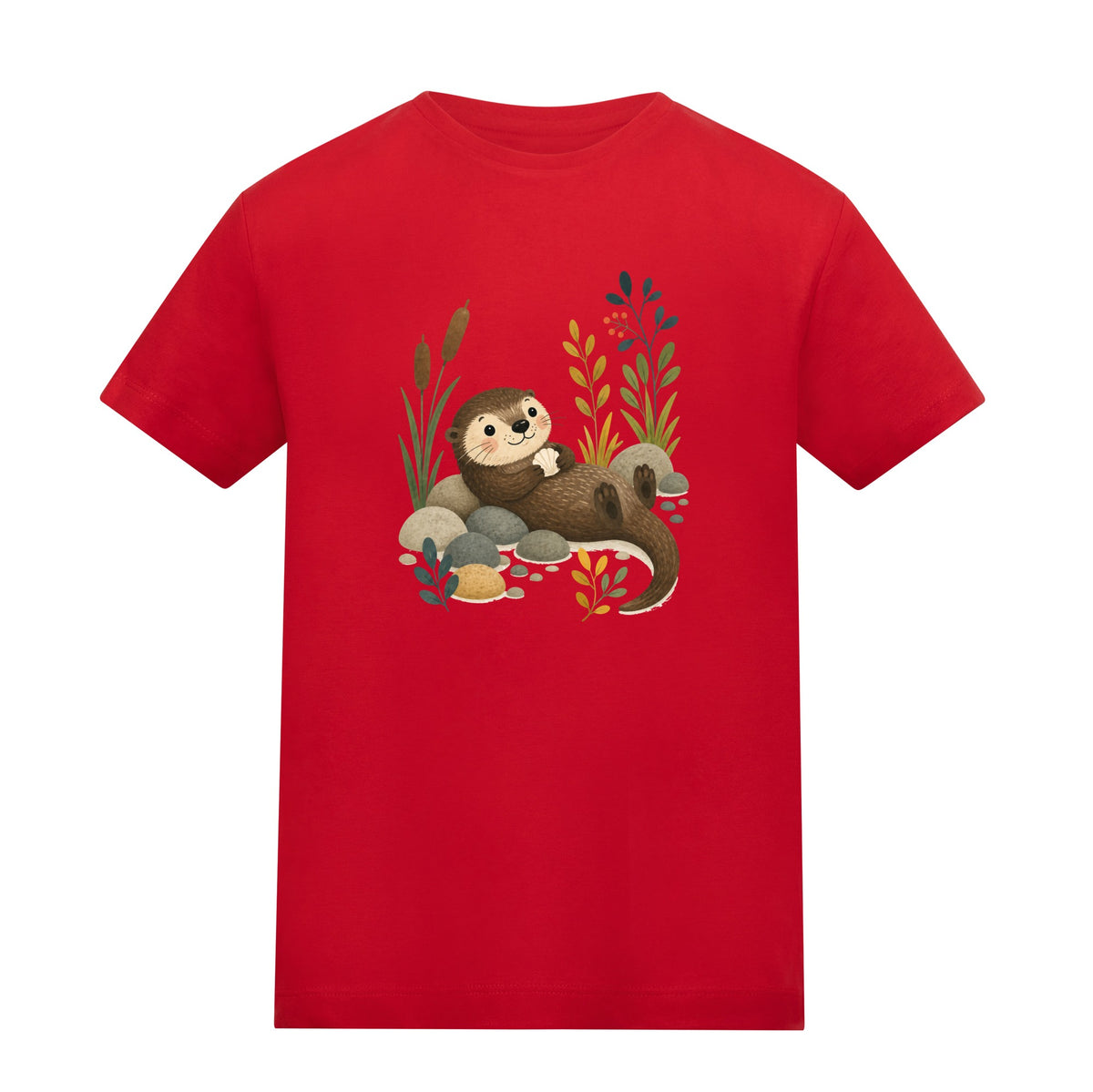 Otter by the Reeds Kids' T-shirt - Once Upon a Woodland Fire Red colour variant image