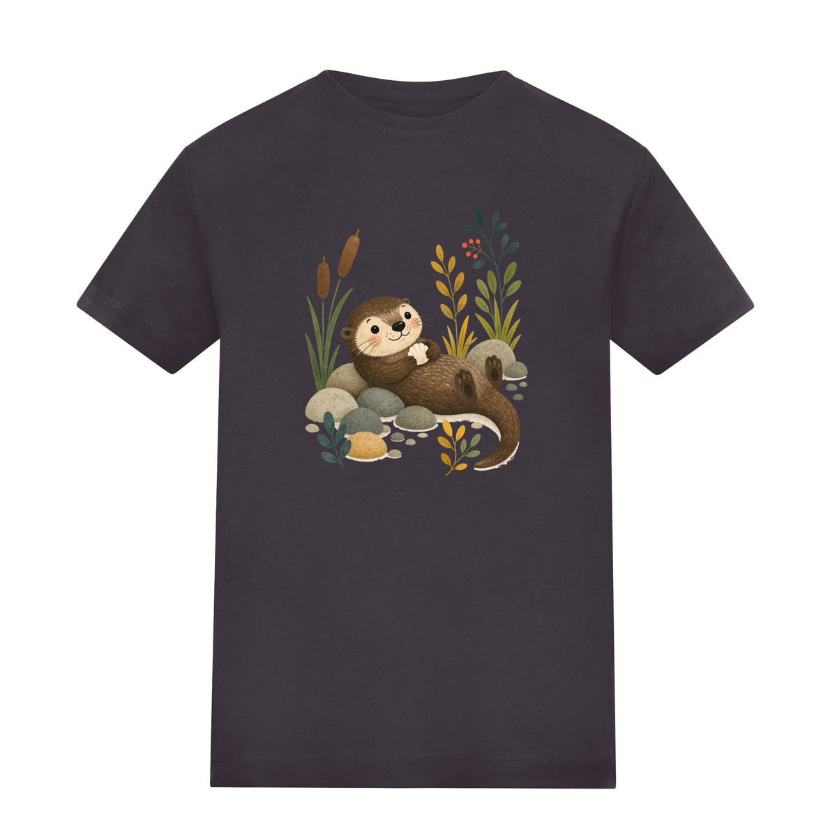 Otter by the Reeds Kids' T-shirt - Once Upon a Woodland Solid Charcoal colour variant image