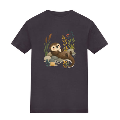Otter by the Reeds Kids' T-shirt - Once Upon a Woodland Solid Charcoal colour variant image