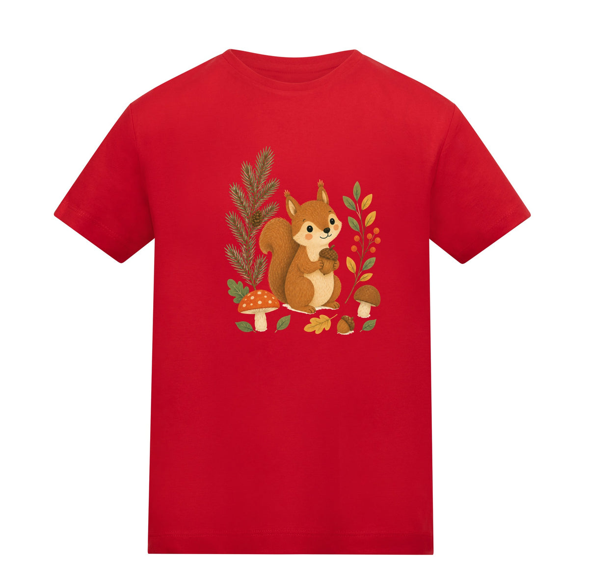 Squirrel's Autumn Store Kids' T-shirt - Once Upon a Woodland Fire Red colour variant image