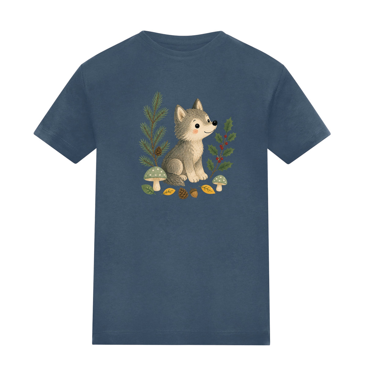Wolf in the Winter Wood Kids' T-shirt - Once Upon a Woodland Airforce Blue colour variant image