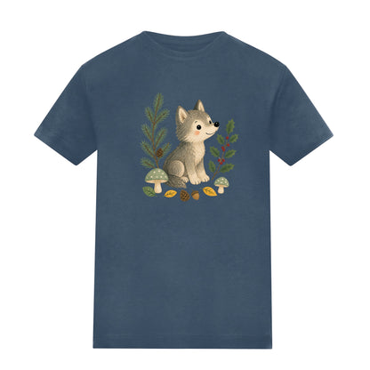 Wolf in the Winter Wood Kids' T-shirt - Once Upon a Woodland Airforce Blue colour variant image