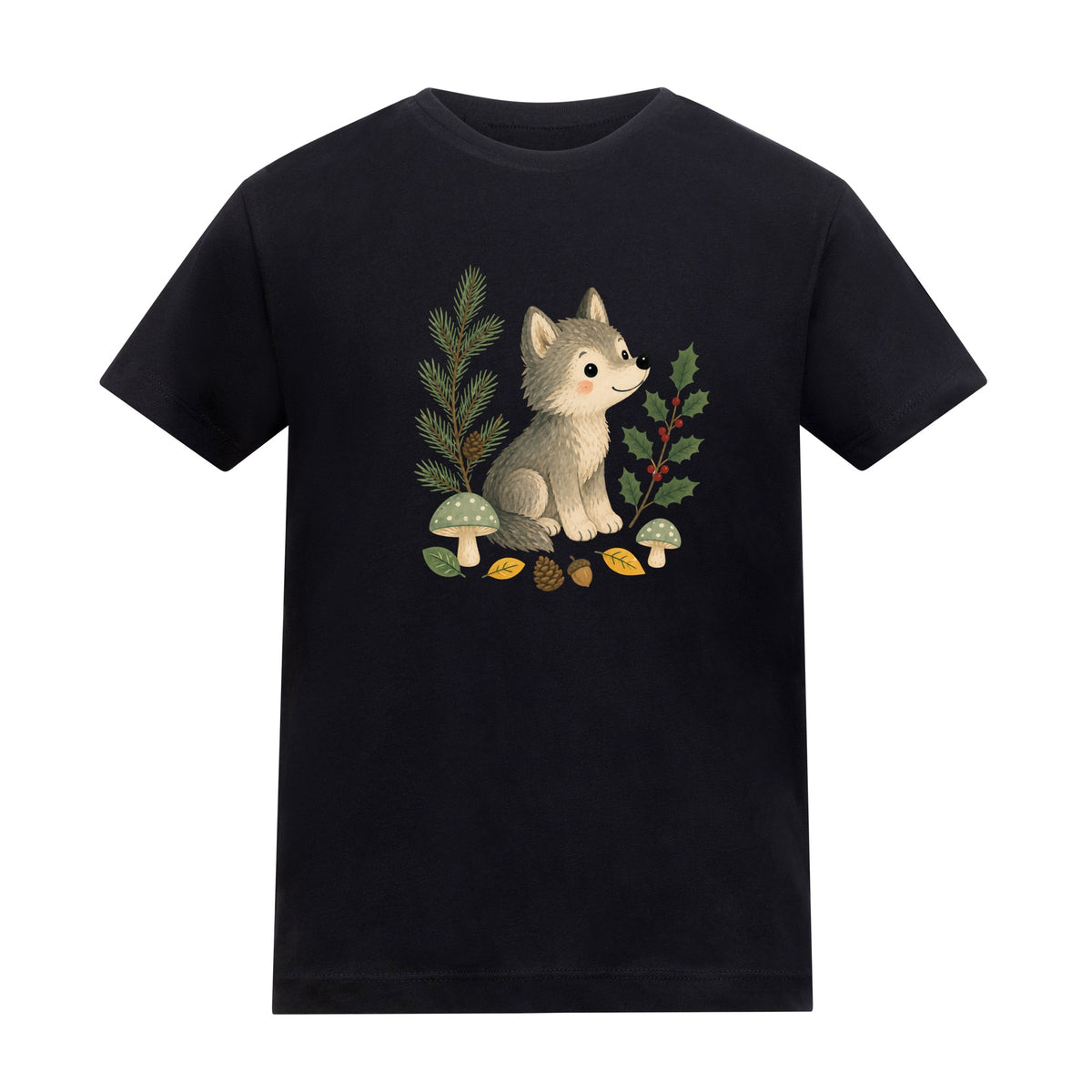 Wolf in the Winter Wood Kids' T-shirt - Once Upon a Woodland Deep Black colour variant image