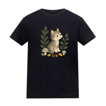 Wolf in the Winter Wood Kids' T-shirt - Once Upon a Woodland Deep Black colour variant image
