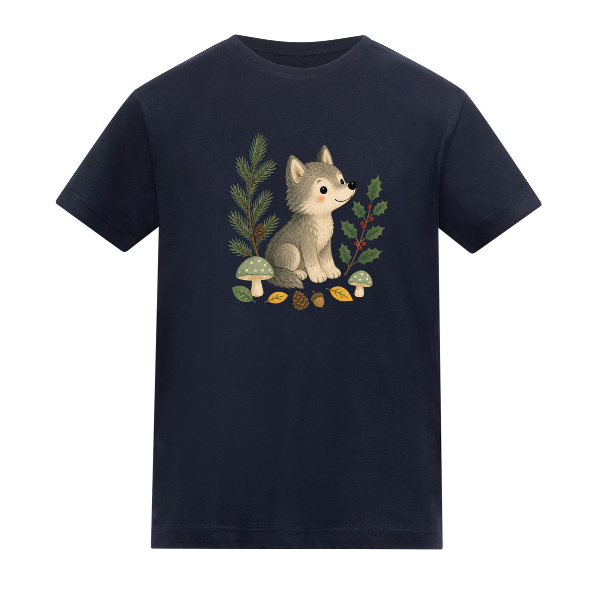 Wolf in the Winter Wood Kids' T-shirt - Once Upon a Woodland French Navy colour variant image