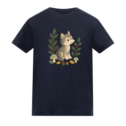 Wolf in the Winter Wood Kids' T-shirt - Once Upon a Woodland French Navy colour variant image