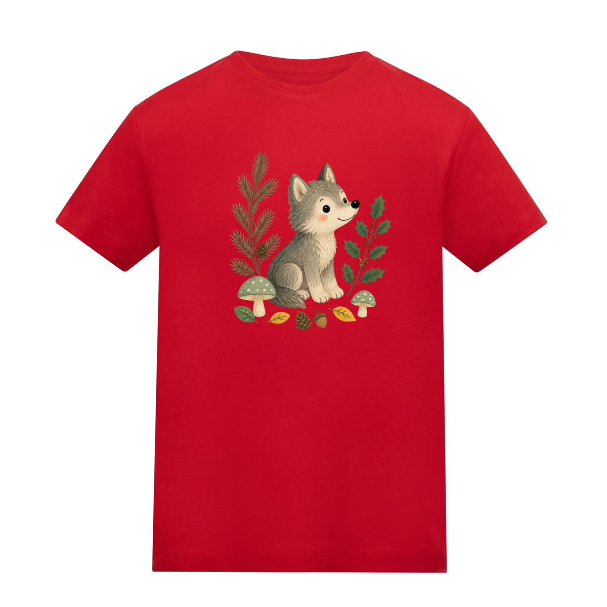 Wolf in the Winter Wood Kids' T-shirt - Once Upon a Woodland Fire Red colour variant image