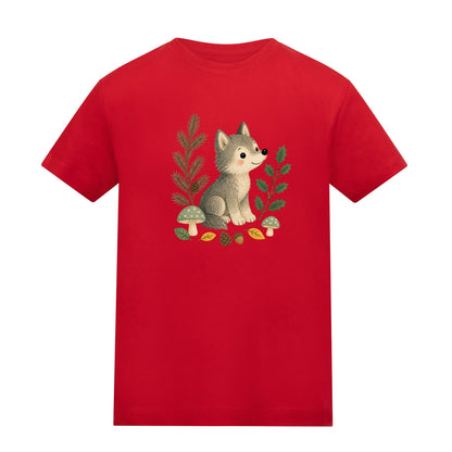 Wolf in the Winter Wood Kids' T-shirt - Once Upon a Woodland Fire Red colour variant image