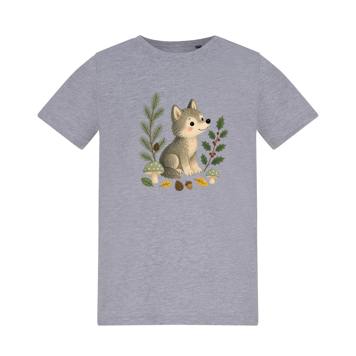 Wolf in the Winter Wood Kids' T-shirt - Once Upon a Woodland Heather Grey colour variant image