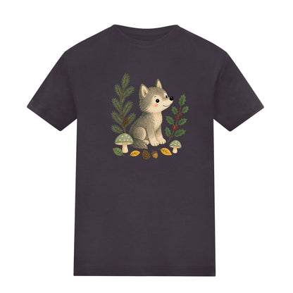 Wolf in the Winter Wood Kids' T-shirt - Once Upon a Woodland Solid Charcoal colour variant image