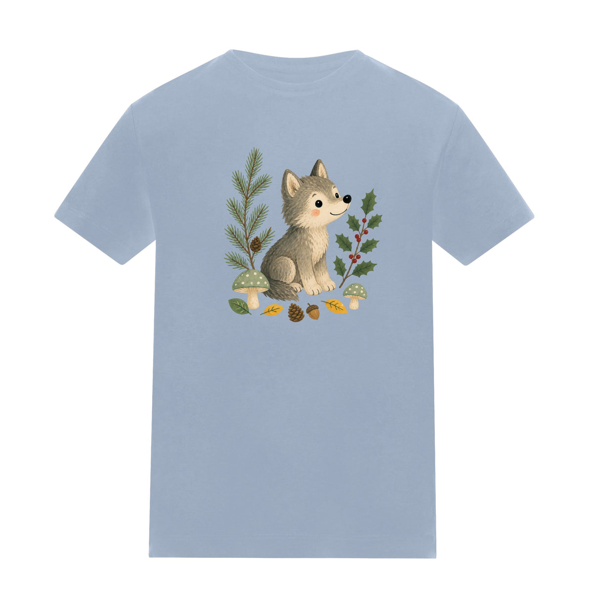 Wolf in the Winter Wood Kids' T-shirt - Once Upon a Woodland Sky Blue colour variant image