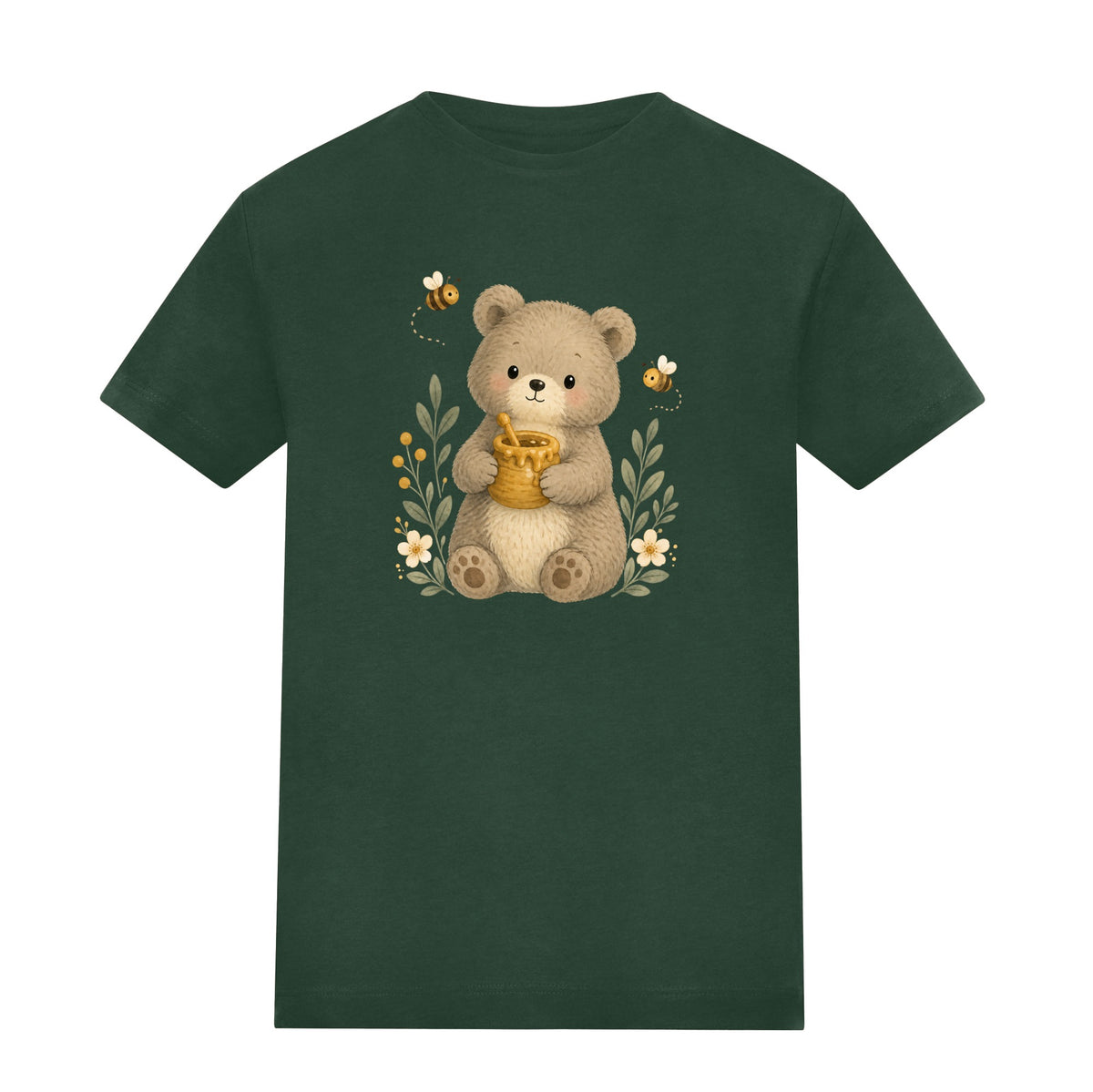 Bear and the Honey Bees Kids' T-shirt - Once Upon a Woodland Bottle Green colour variant image