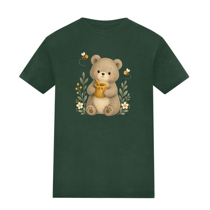Bear and the Honey Bees Kids' T-shirt - Once Upon a Woodland Bottle Green colour variant image