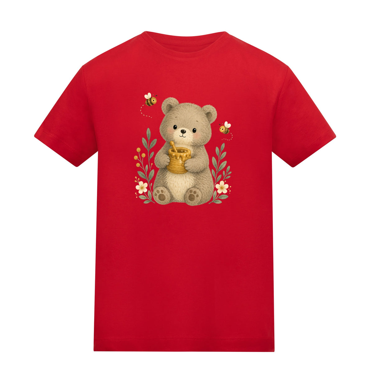 Bear and the Honey Bees Kids' T-shirt - Once Upon a Woodland Fire Red colour variant image