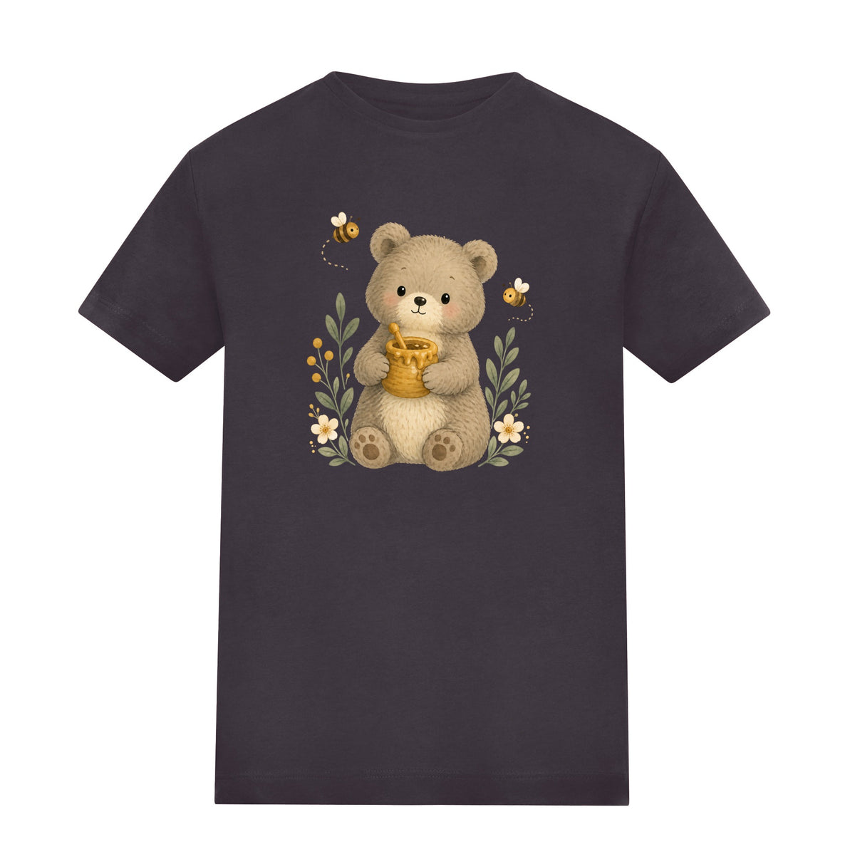 Bear and the Honey Bees Kids' T-shirt - Once Upon a Woodland Solid Charcoal colour variant image