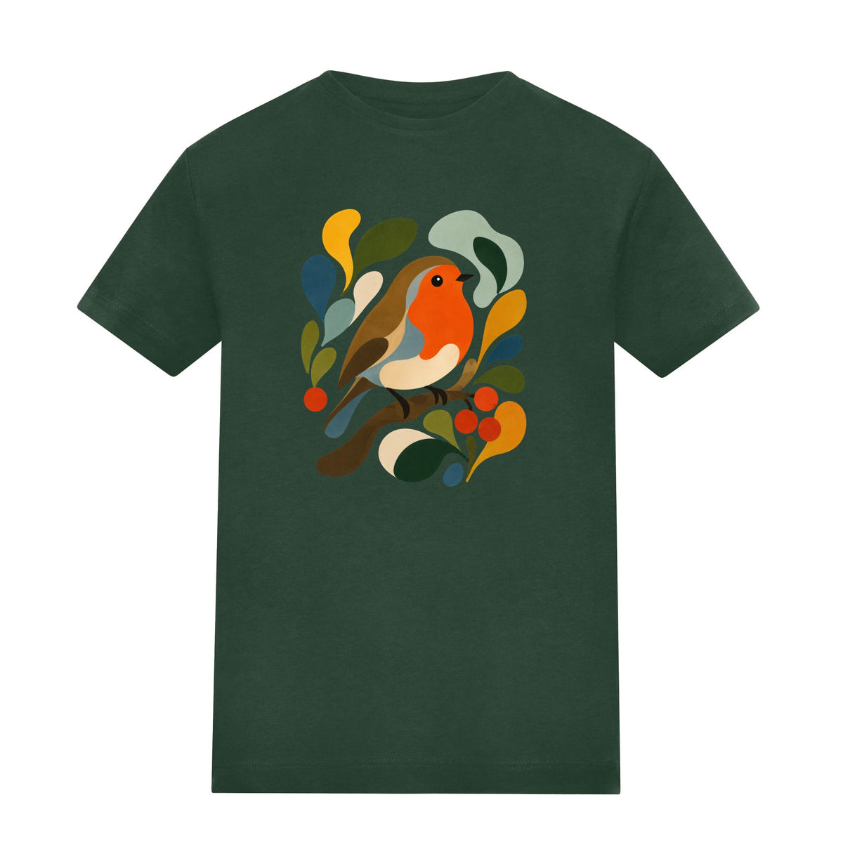 Hedgerow Harmony Kids' T-shirt - Freeform Fauna Bottle Green colour variant image