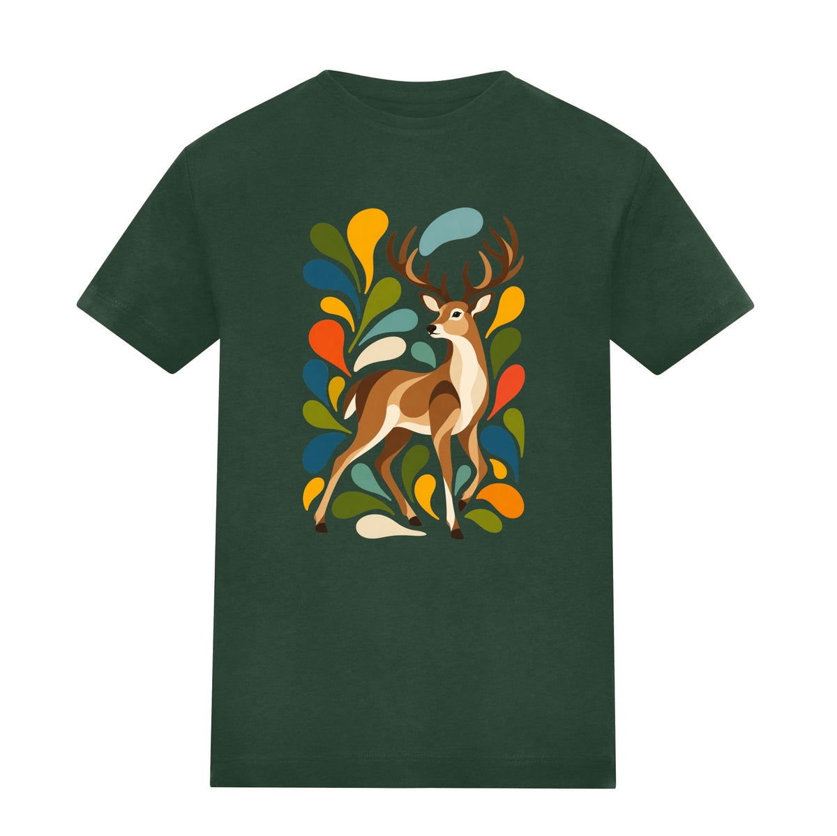 Woodland Majesty Kids' T-shirt - Freeform Fauna Bottle Green colour variant image