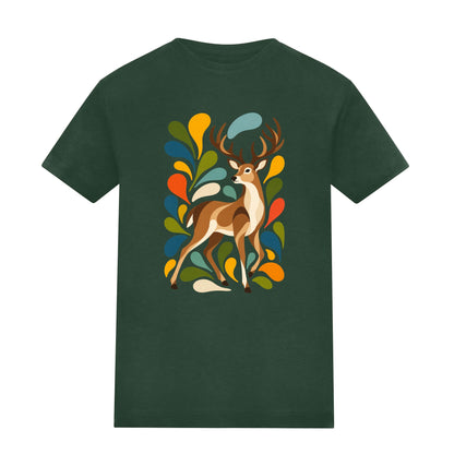 Woodland Majesty Kids' T-shirt - Freeform Fauna Bottle Green colour variant image