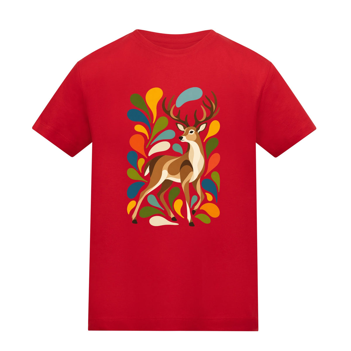 Woodland Majesty Kids' T-shirt - Freeform Fauna Fire Red colour variant image