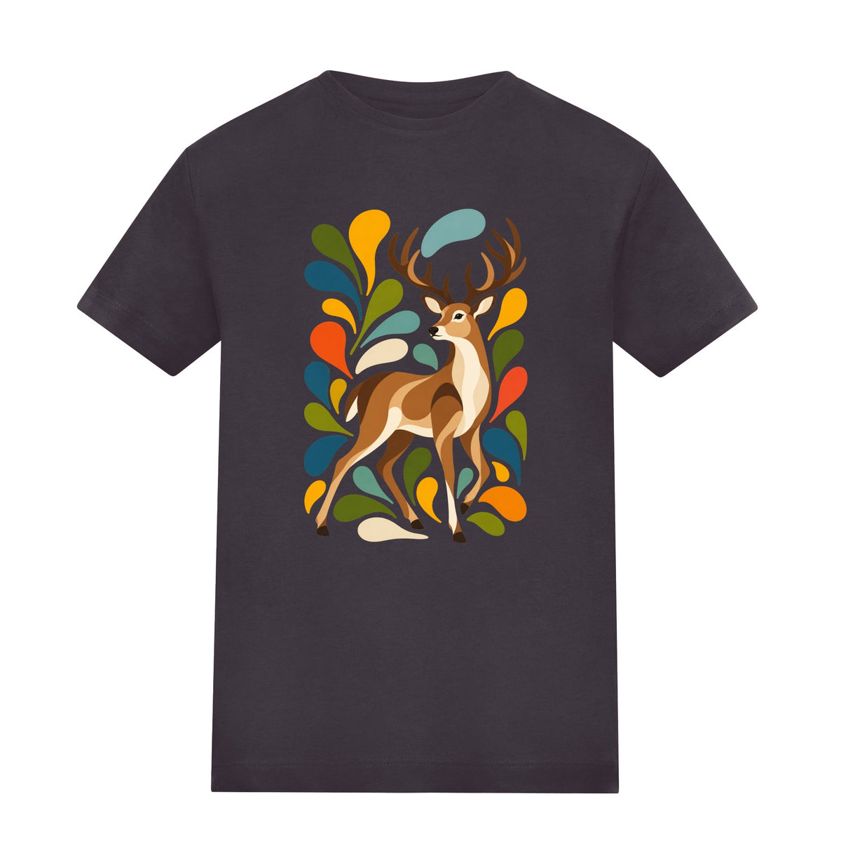 Woodland Majesty Kids' T-shirt - Freeform Fauna Solid Charcoal colour variant image