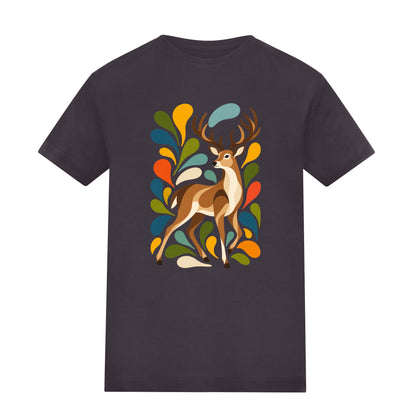 Woodland Majesty Kids' T-shirt - Freeform Fauna Solid Charcoal colour variant image