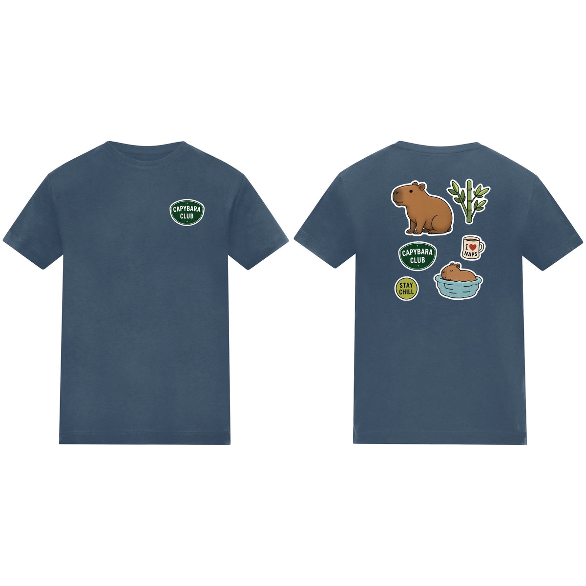 Capybara Chill Club Kids' T-shirt - Badges of the Wild Airforce Blue colour variant image