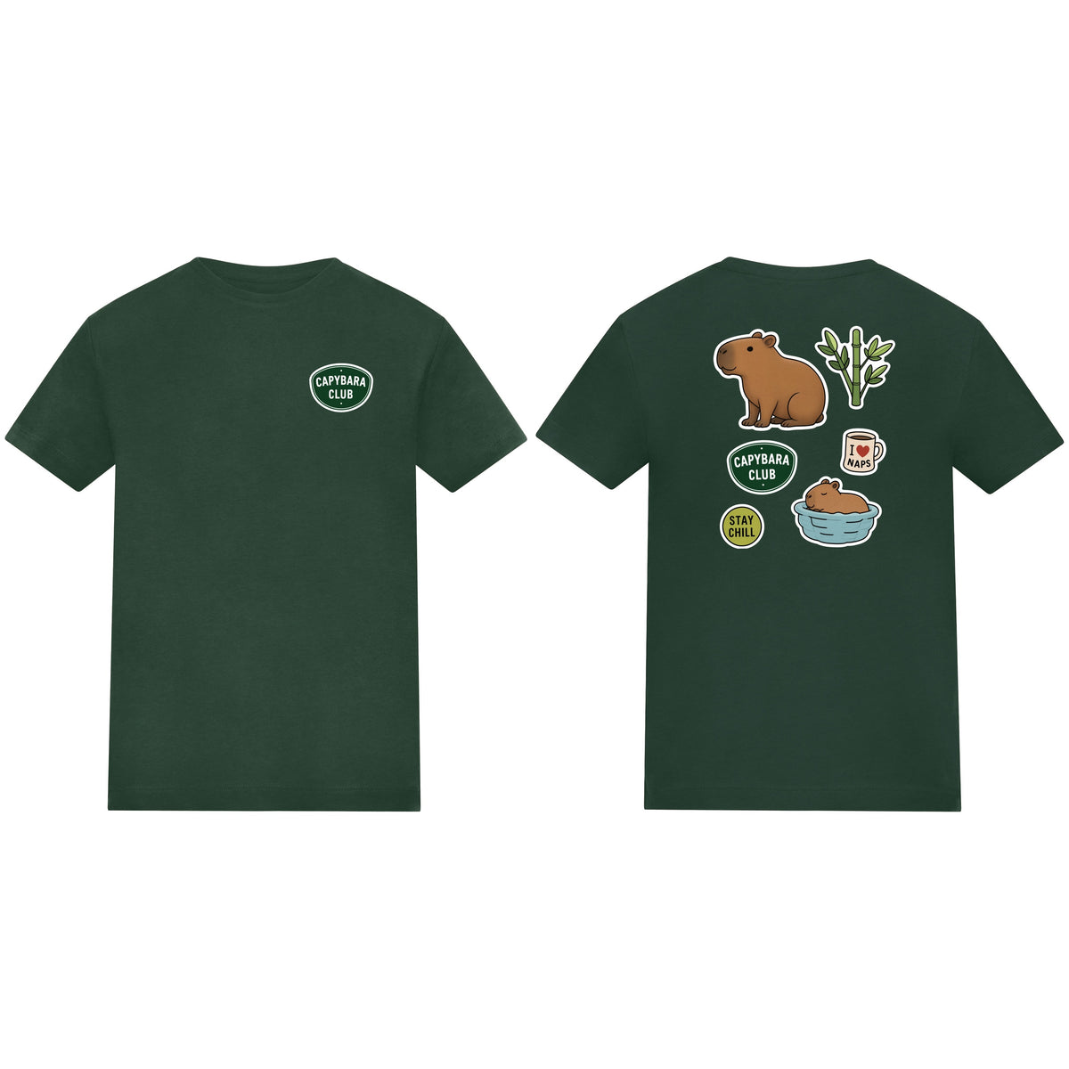 Capybara Chill Club Kids' T-shirt - Badges of the Wild Bottle Green colour variant image