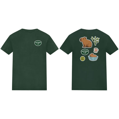Capybara Chill Club Kids' T-shirt - Badges of the Wild Bottle Green colour variant image