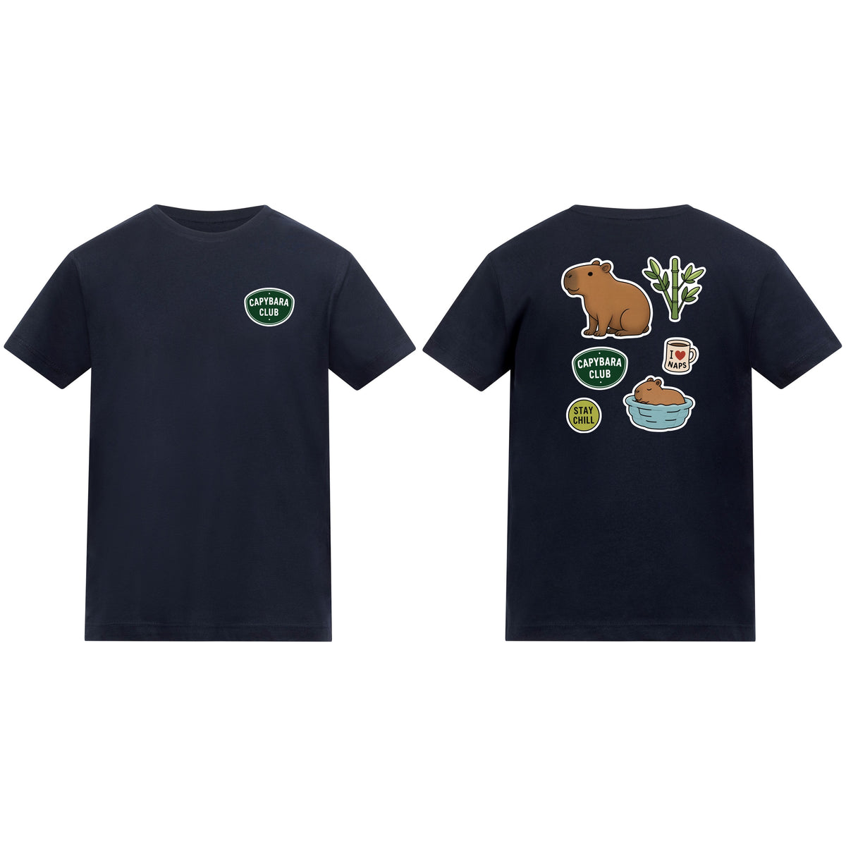 Capybara Chill Club Kids' T-shirt - Badges of the Wild French Navy colour variant image
