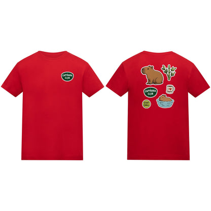 Capybara Chill Club Kids' T-shirt - Badges of the Wild Fire Red colour variant image
