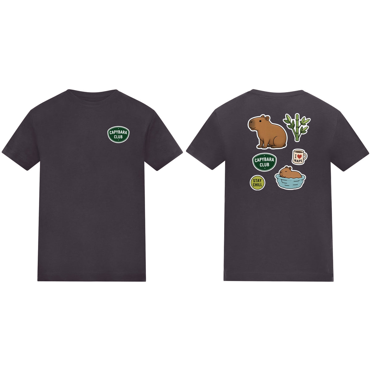 Capybara Chill Club Kids' T-shirt - Badges of the Wild Solid Charcoal colour variant image