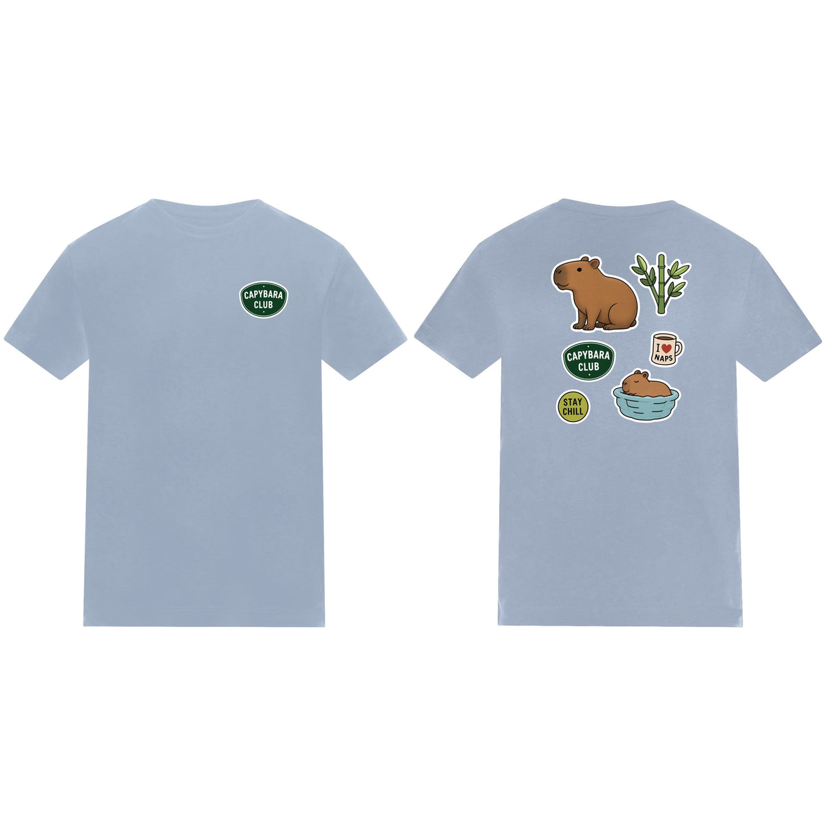 Capybara Chill Club Kids' T-shirt - Badges of the Wild Sky Blue colour variant image