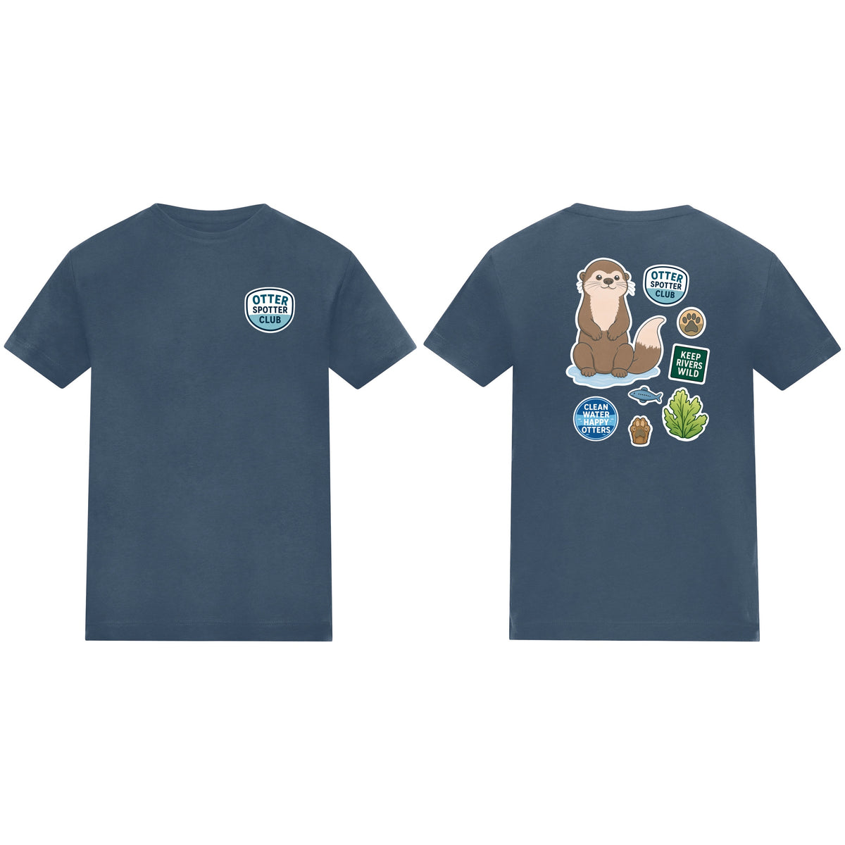 Otter Spotter Club Kids' T-shirt - Badges of the Wild Airforce Blue colour variant image