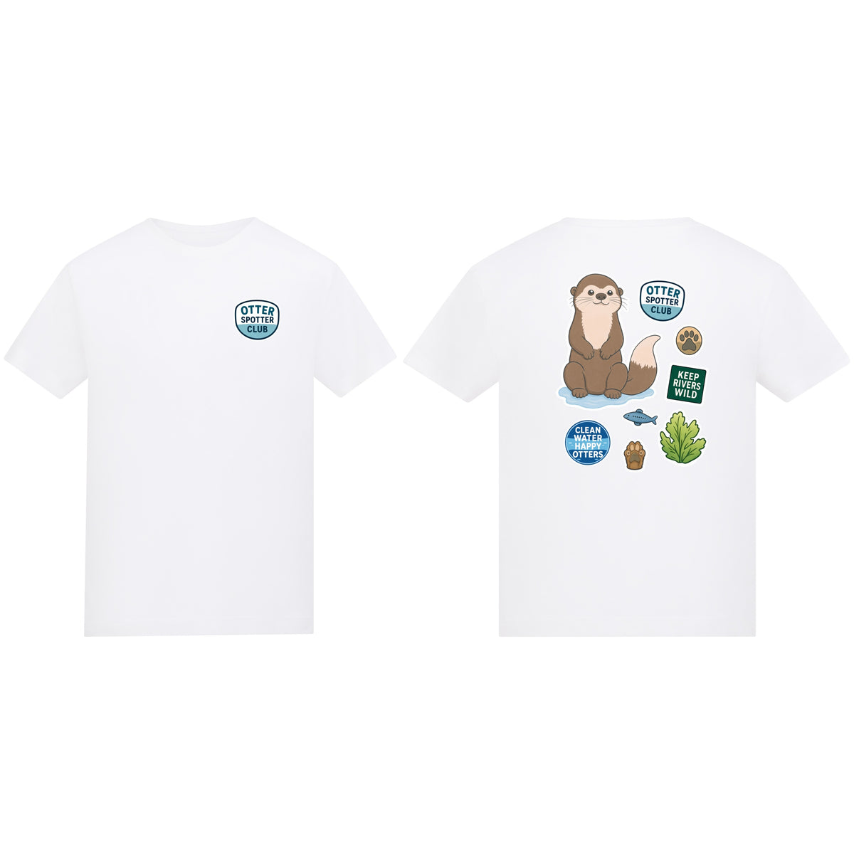 Otter Spotter Club Kids' T-shirt - Badges of the Wild Arctic White colour variant image