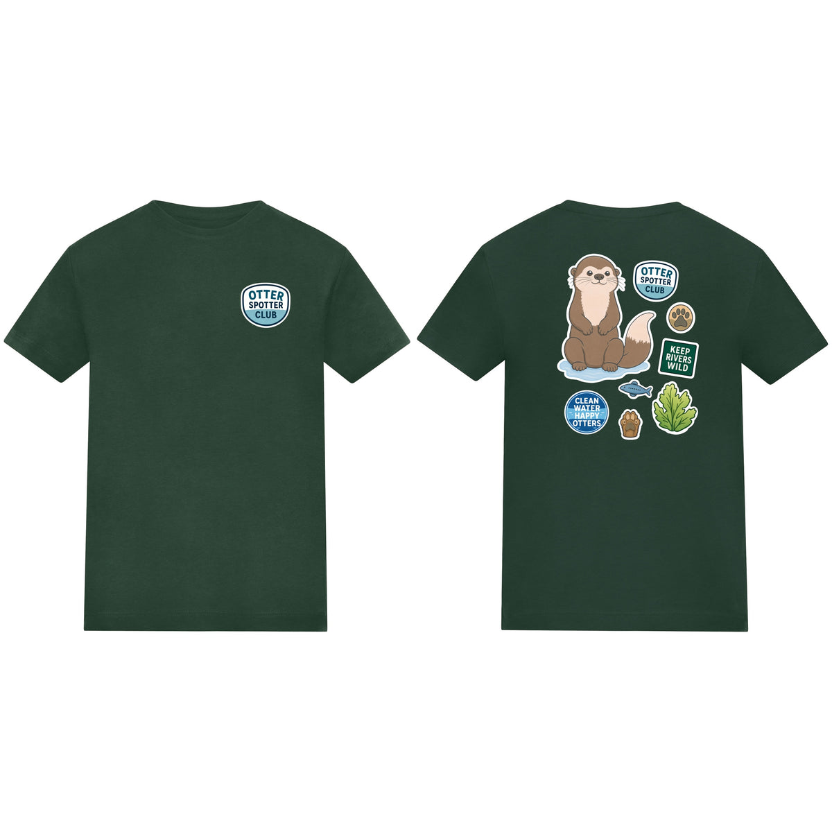 Otter Spotter Club Kids' T-shirt - Badges of the Wild Bottle Green colour variant image