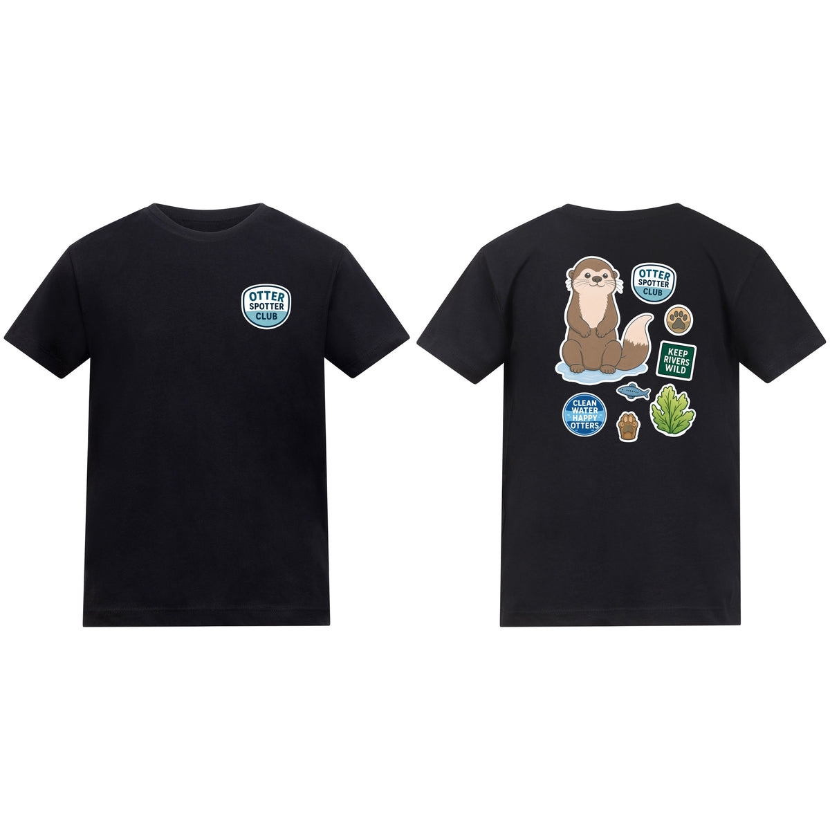 Otter Spotter Club Kids' T-shirt - Badges of the Wild Deep Black colour variant image
