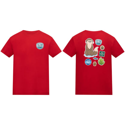 Otter Spotter Club Kids' T-shirt - Badges of the Wild Fire Red colour variant image