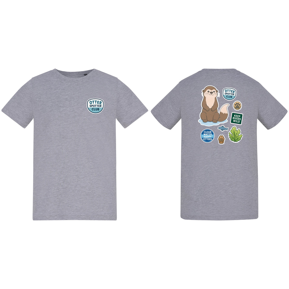 Otter Spotter Club Kids' T-shirt - Badges of the Wild Heather Grey colour variant image