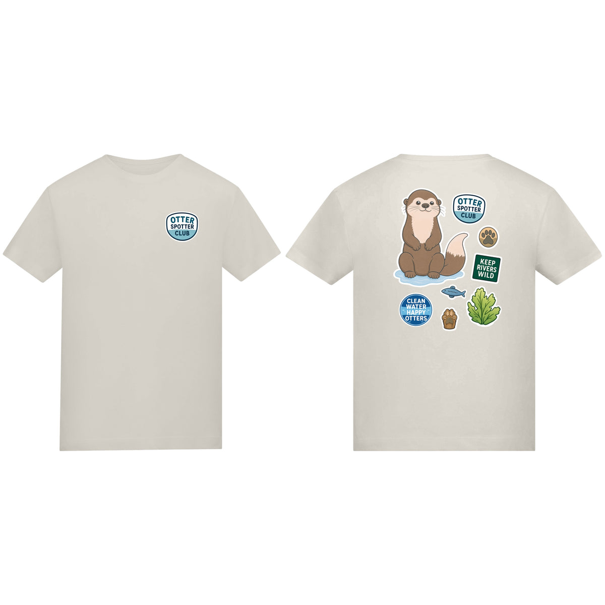 Otter Spotter Club Kids' T-shirt - Badges of the Wild Natural Stone colour variant image