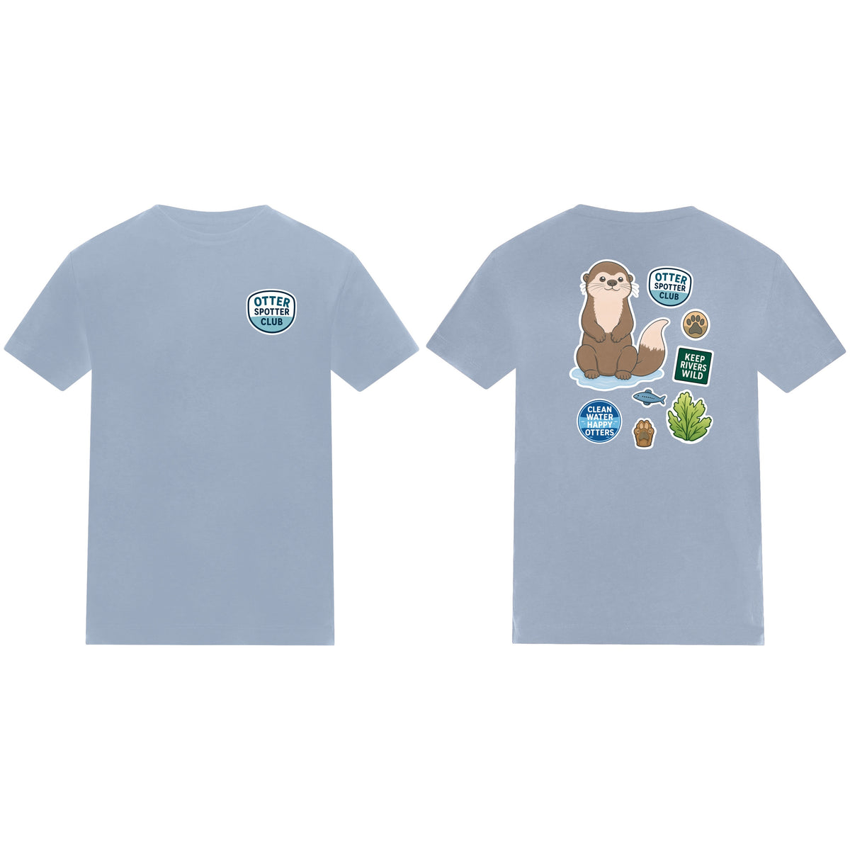 Otter Spotter Club Kids' T-shirt - Badges of the Wild Sky Blue colour variant image