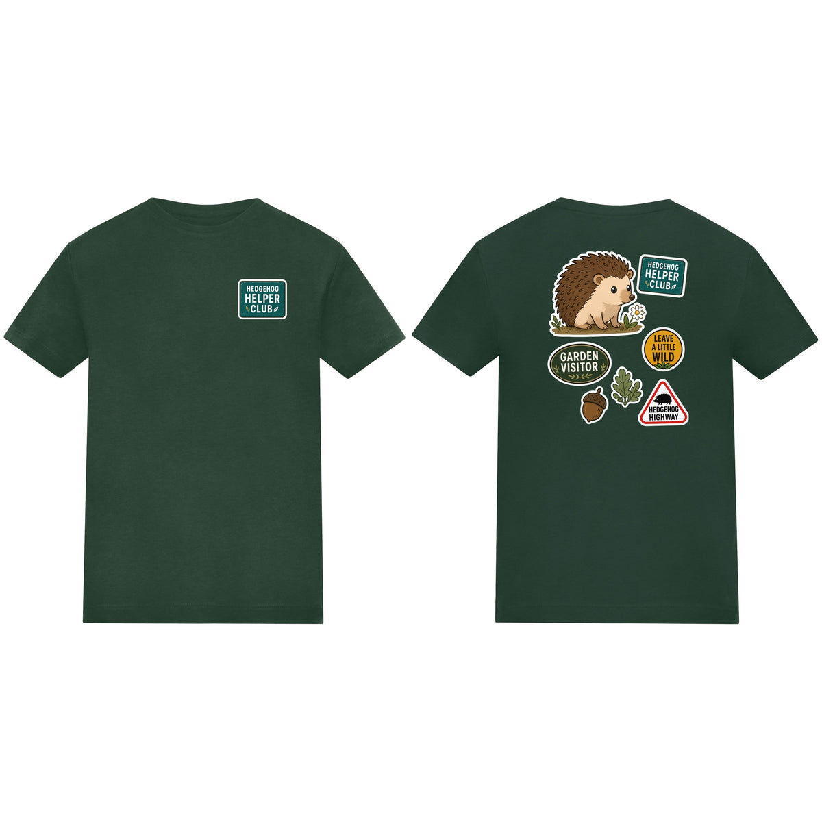 Hedgehog Helper Club Kids' T-shirt - Badges of the Wild Bottle Green colour variant image