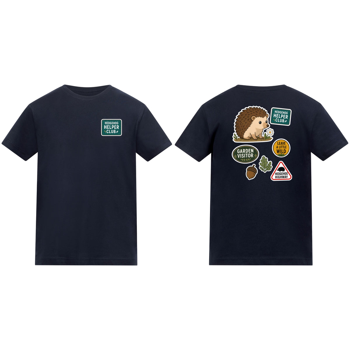 Hedgehog Helper Club Kids' T-shirt - Badges of the Wild French Navy colour variant image