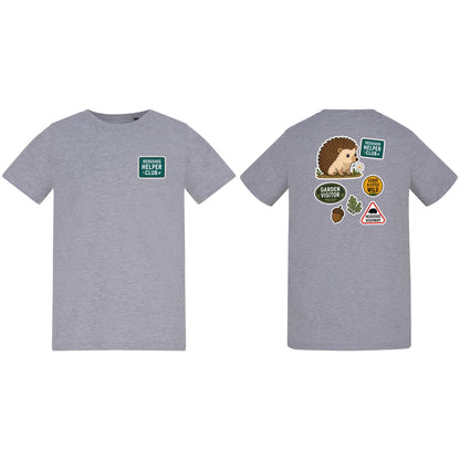 Hedgehog Helper Club Kids' T-shirt - Badges of the Wild Heather Grey colour variant image