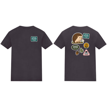 Hedgehog Helper Club Kids' T-shirt - Badges of the Wild Solid Charcoal colour variant image