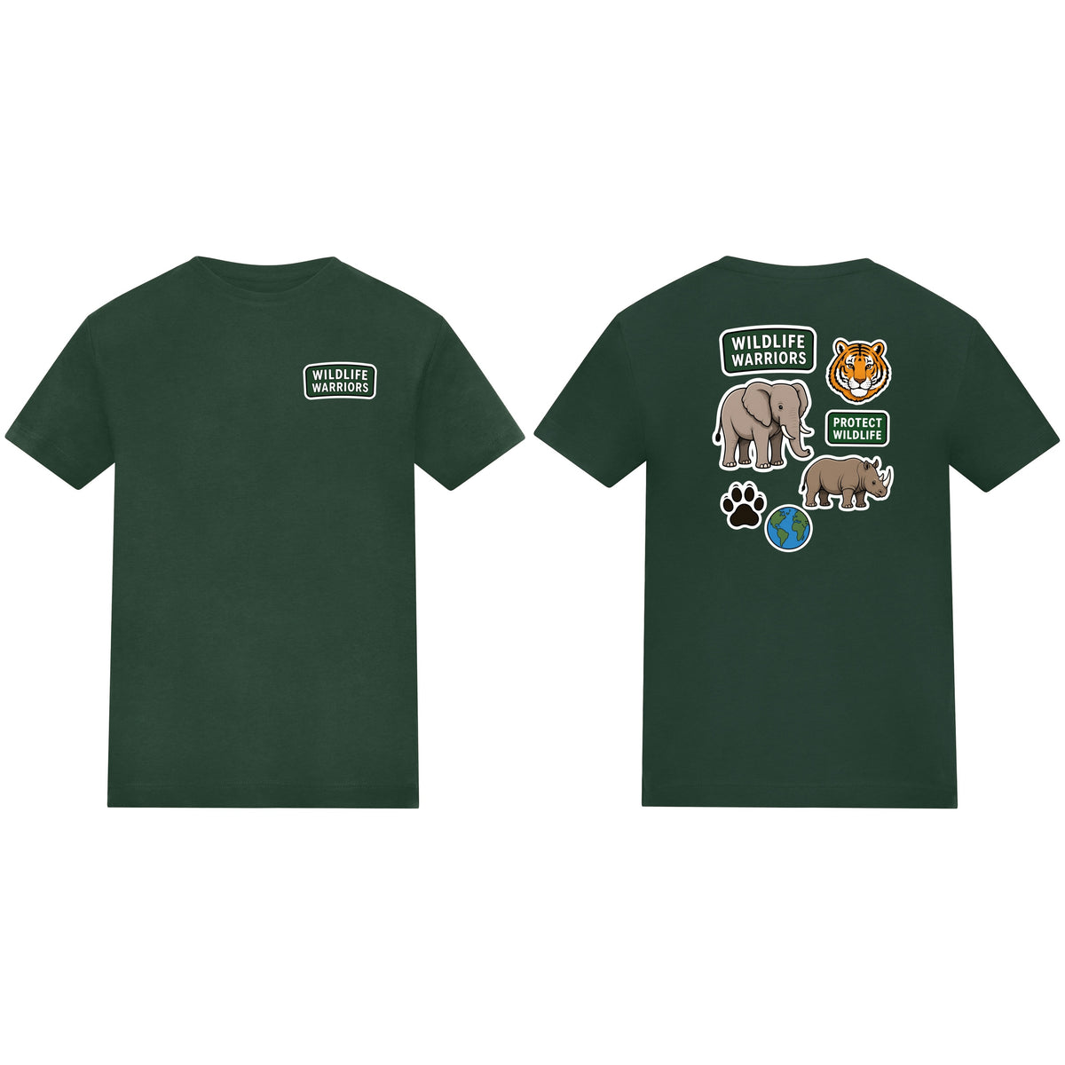 Wildlife Warriors Kids' T-shirt - Badges of the Wild Bottle Green colour variant image