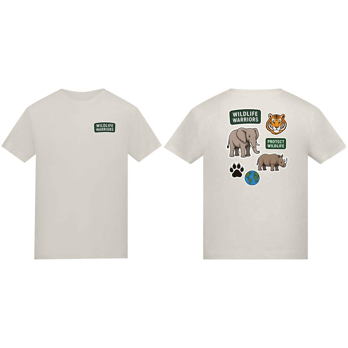 Wildlife Warriors Kids' T-shirt - Badges of the Wild Natural Stone colour variant image