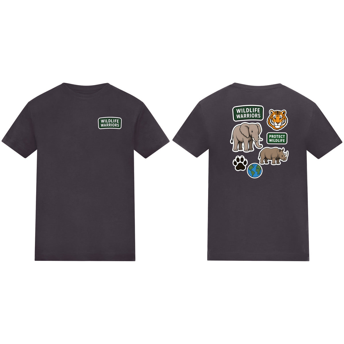 Wildlife Warriors Kids' T-shirt - Badges of the Wild Solid Charcoal colour variant image