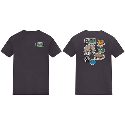 Wildlife Warriors Kids' T-shirt - Badges of the Wild Solid Charcoal colour variant image